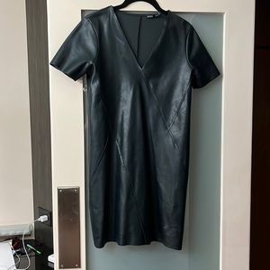 Faux leather mini dark green dress